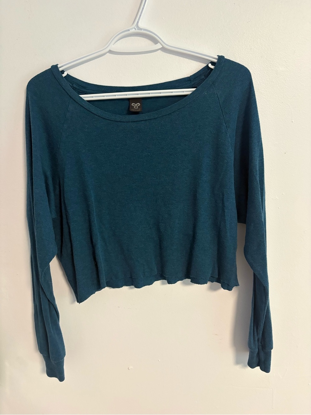 TNA Teal Long-Sleeve Cropped Top